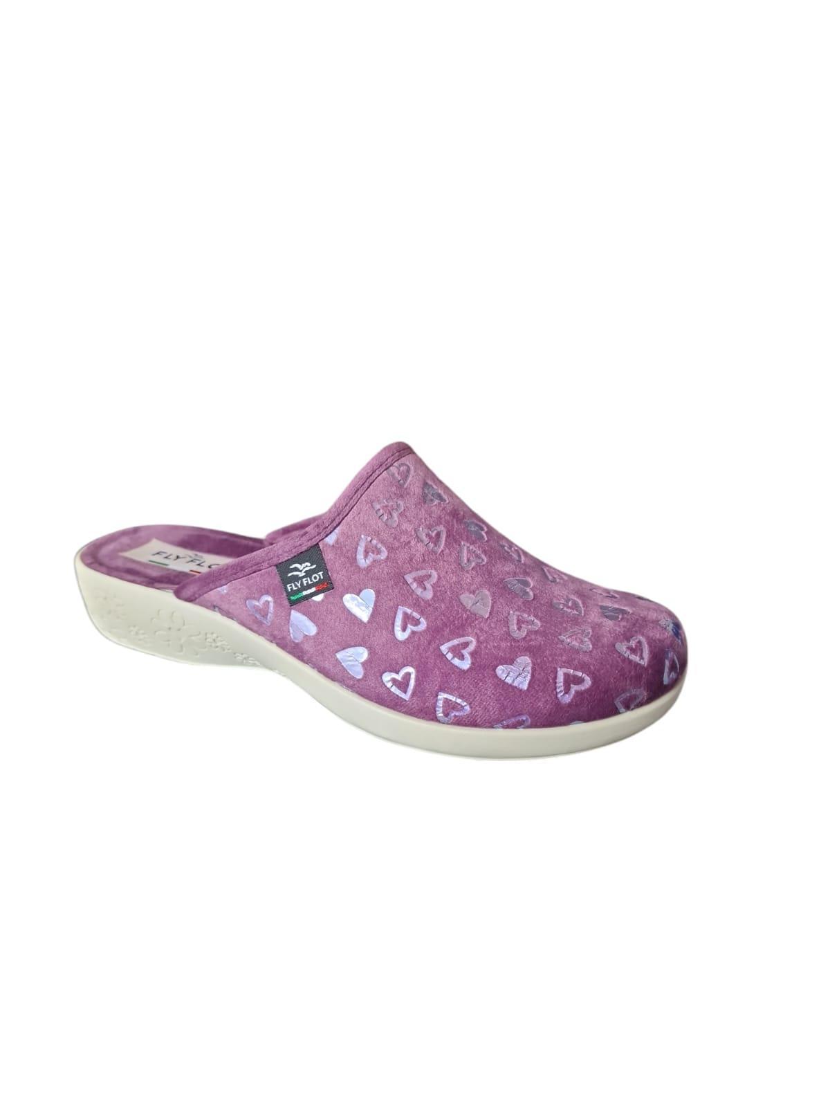 Pantofole donna in velluto con cuori Fly Flot lilla