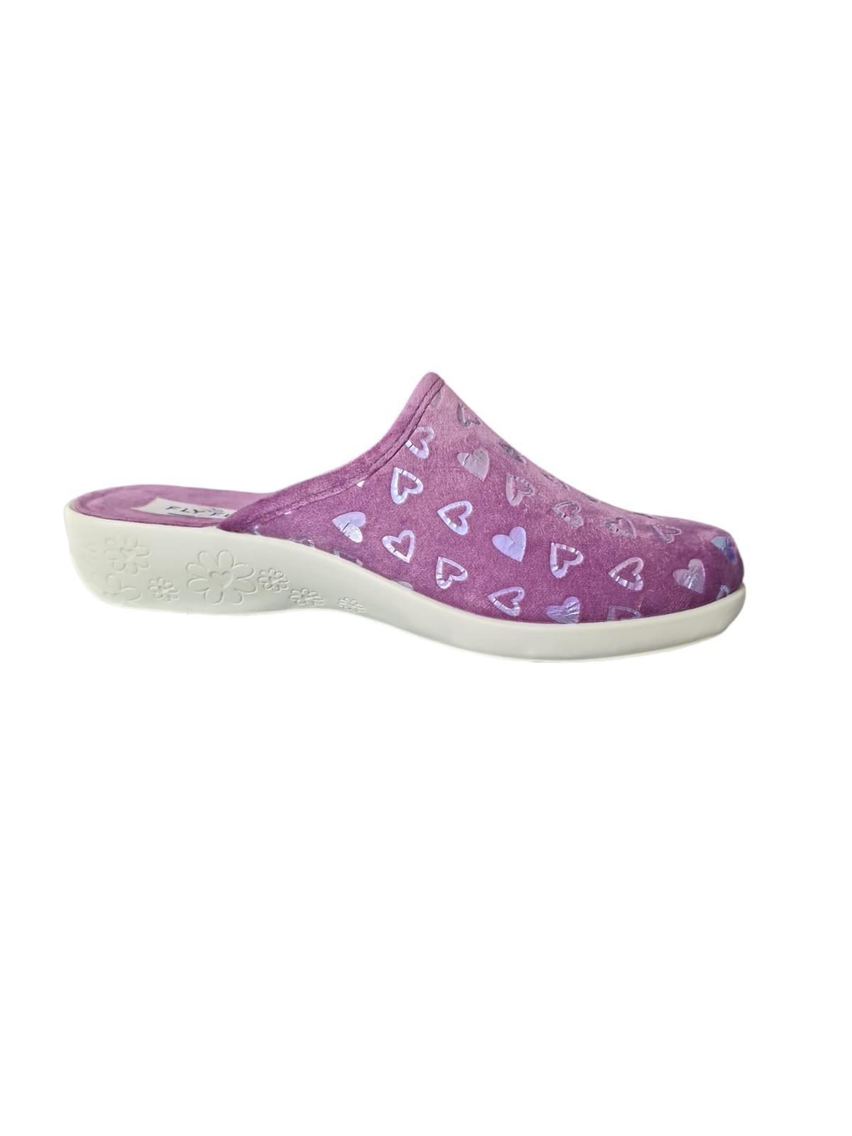 Pantofole donna in velluto con cuori Fly Flot lilla