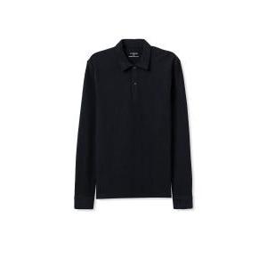 Polo manica lunga in puro cotone blu  uomo