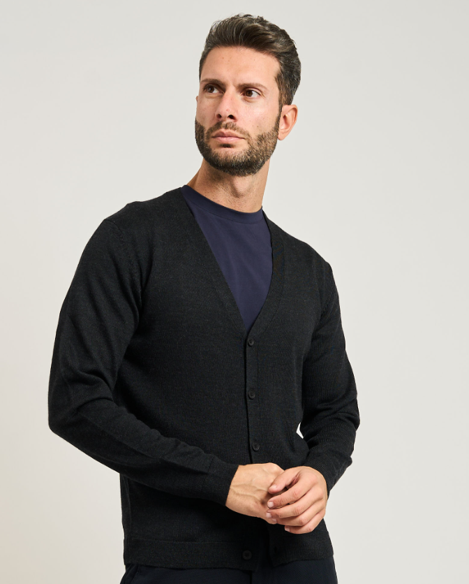 Cardigan nero misto lana Yes Zee uomo