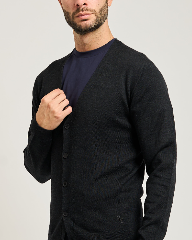 Cardigan nero misto lana Yes Zee uomo