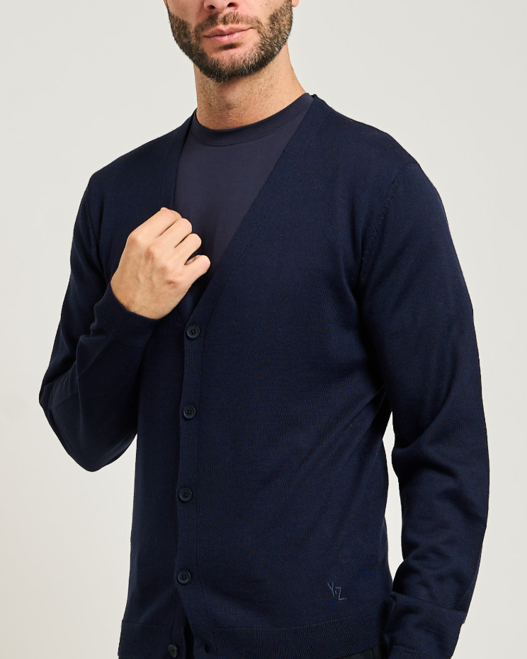 Cardigan blu misto lana Yes Zee uomo