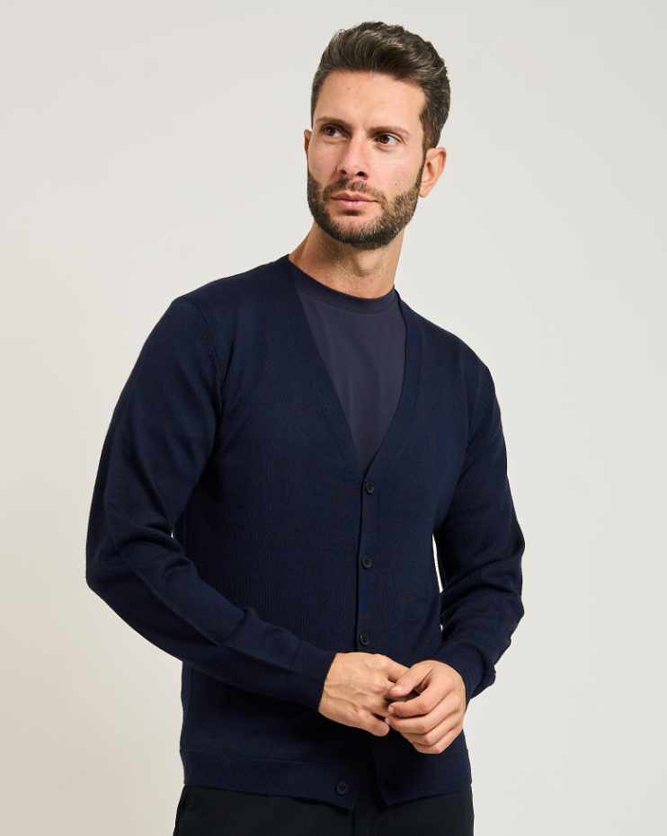 Cardigan blu misto lana Yes Zee uomo