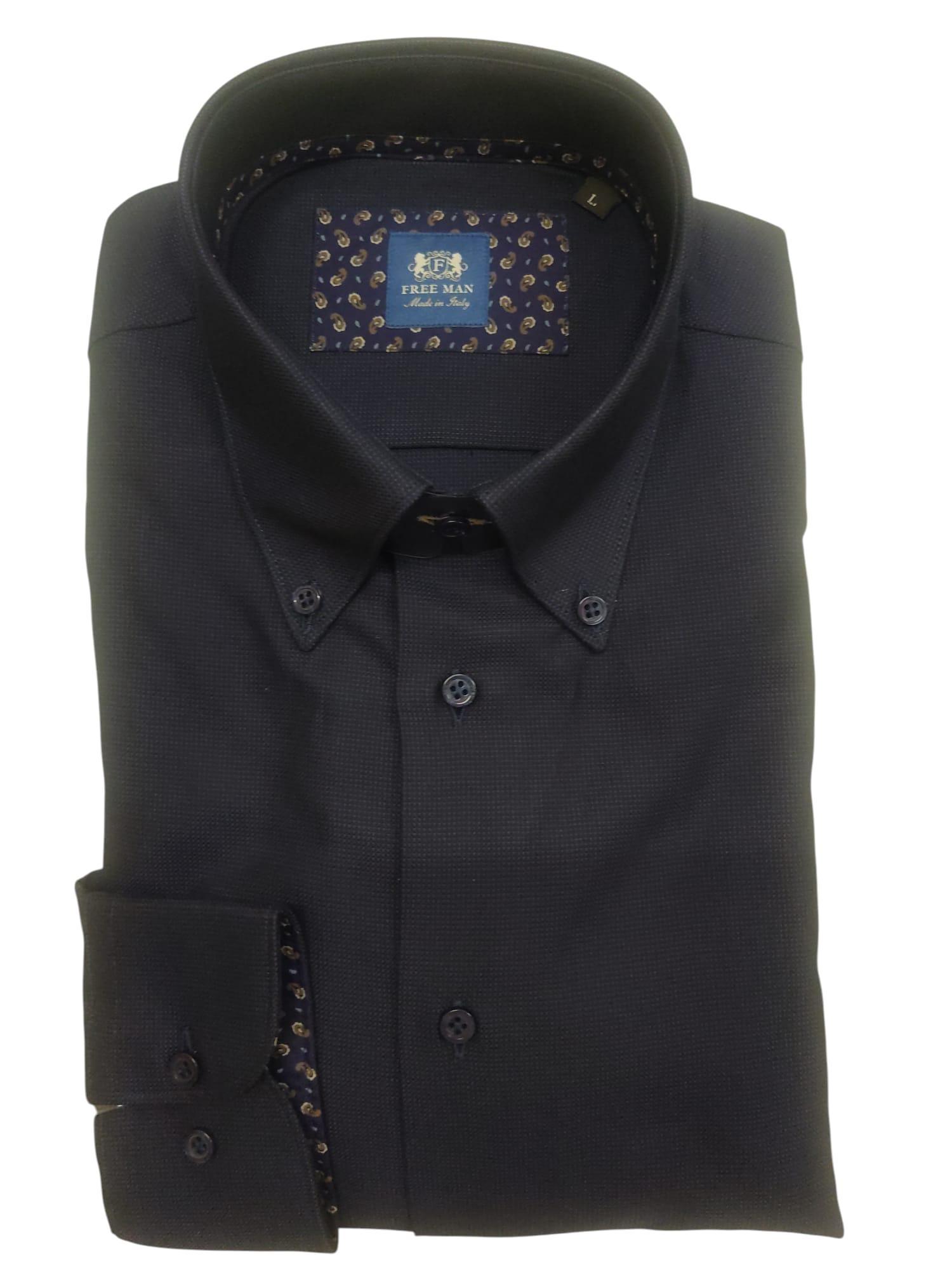 free man camicia oxford bottoncini con interno polsi fiori blu - foto 1