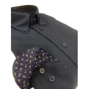 Camicia oxford bottoncini con interno polsi fiori blu