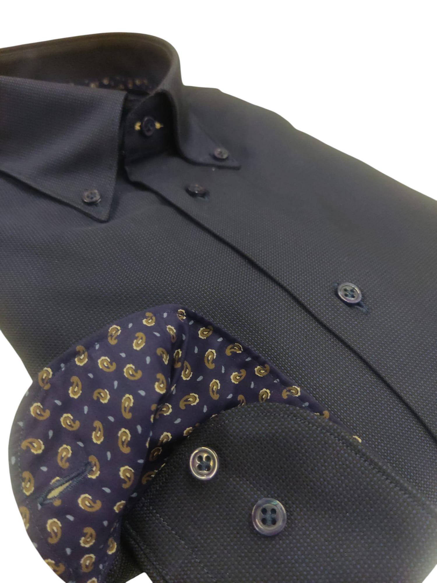 free man camicia oxford bottoncini con interno polsi fiori blu - foto 2