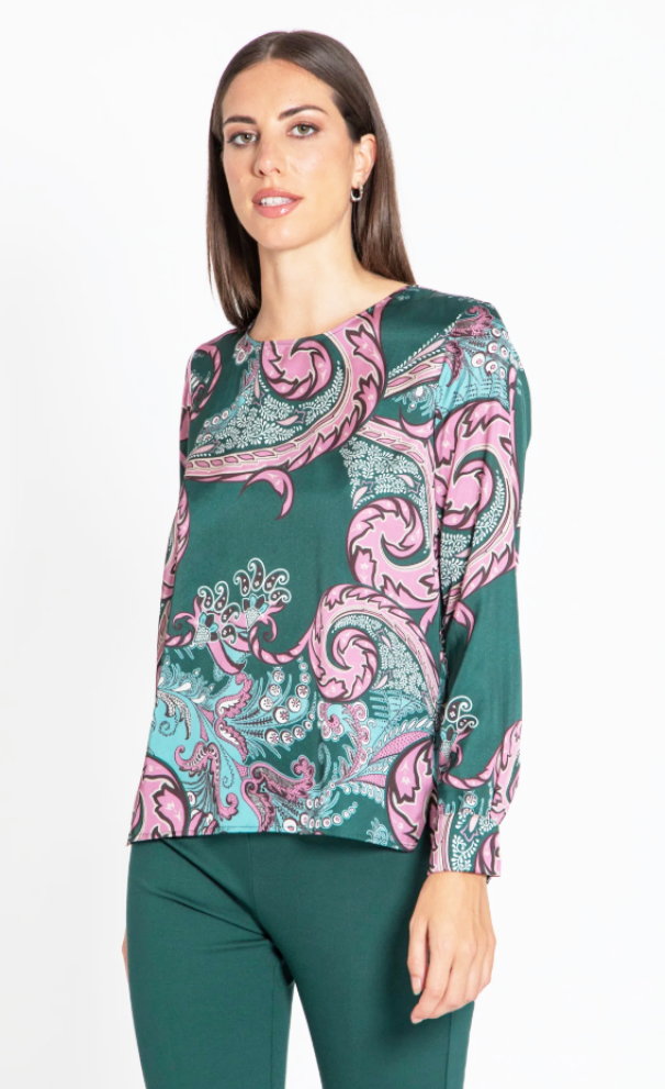 Blusa in raso verde fantasia Edas donna
