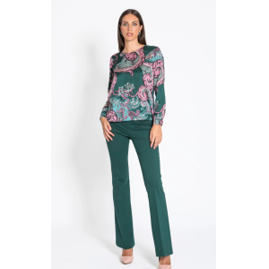 Blusa in raso verde fantasia  donna