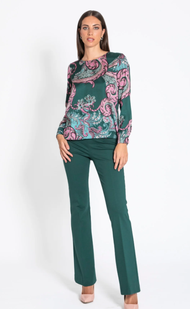 Blusa in raso verde fantasia Edas donna