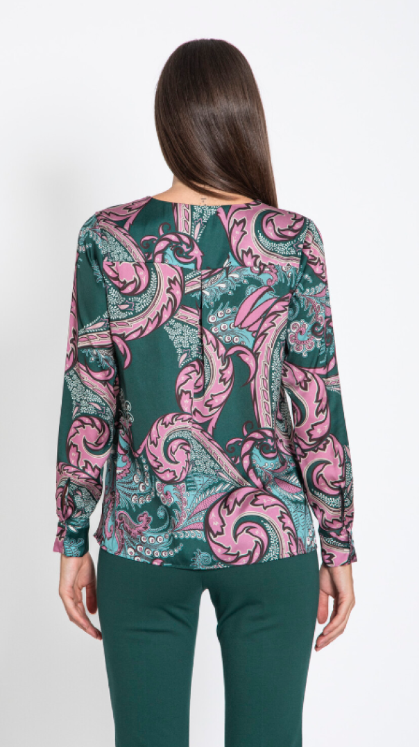 Blusa in raso verde fantasia Edas donna