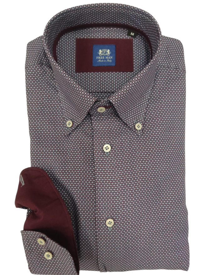 free man camicia microfantasia bd con interni contrasto bordeaux - foto 1