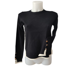Paricollo viscosa fianchi contrasto + bottoni polsi nero