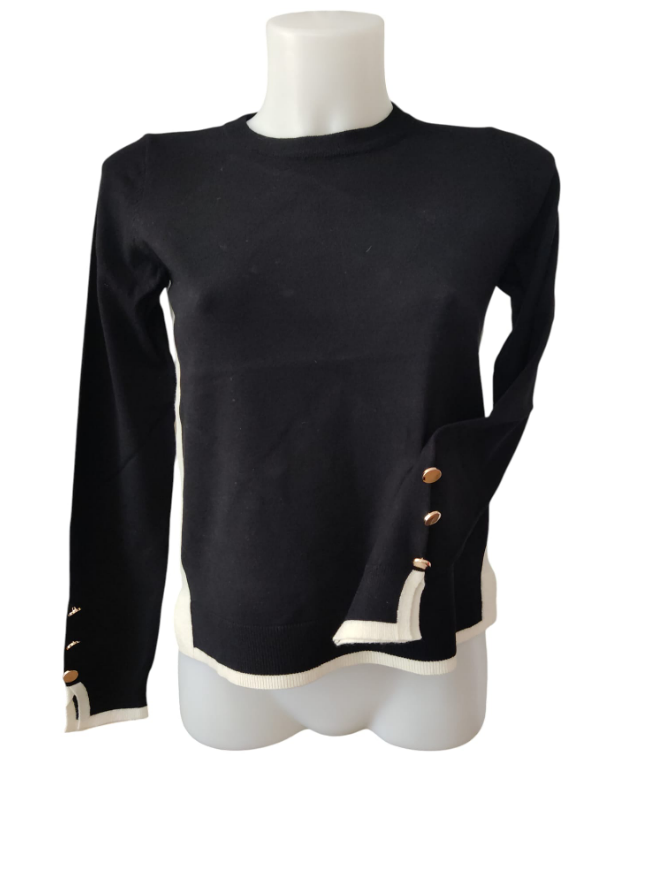 nina grey paricollo viscosa fianchi contrasto + bottoni polsi nero - foto 1