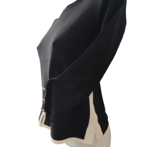 Paricollo viscosa fianchi contrasto + bottoni polsi nero