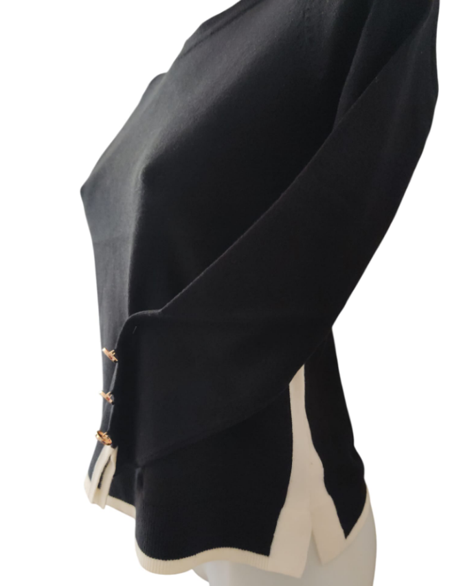 nina grey paricollo viscosa fianchi contrasto + bottoni polsi nero - foto 2