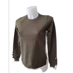 Paricollo viscosa fianchi contrasto + bottoni polsi verde militare