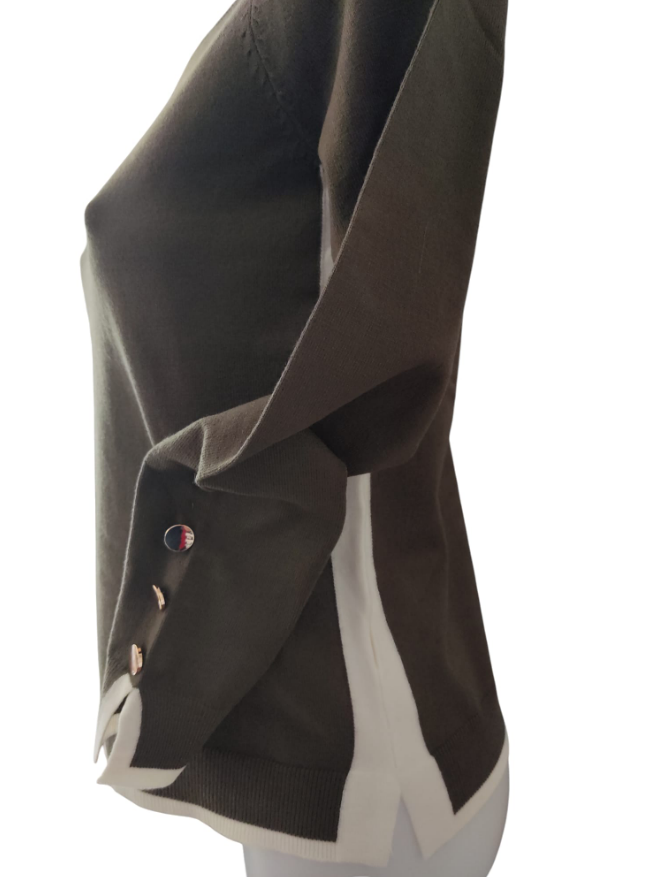 nina grey paricollo viscosa fianchi contrasto + bottoni polsi verde militare - foto 2