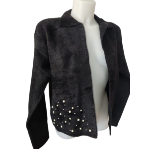 Giacca maglia senza bottoni pelosetta  nero