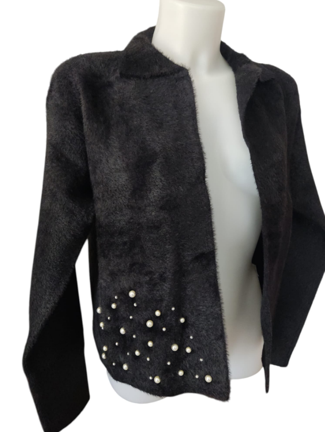 nina grey giacca maglia senza bottoni pelosetta  nero - foto 1