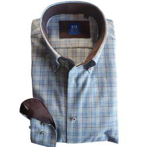 Camicia flanella quadretti classica slim beige