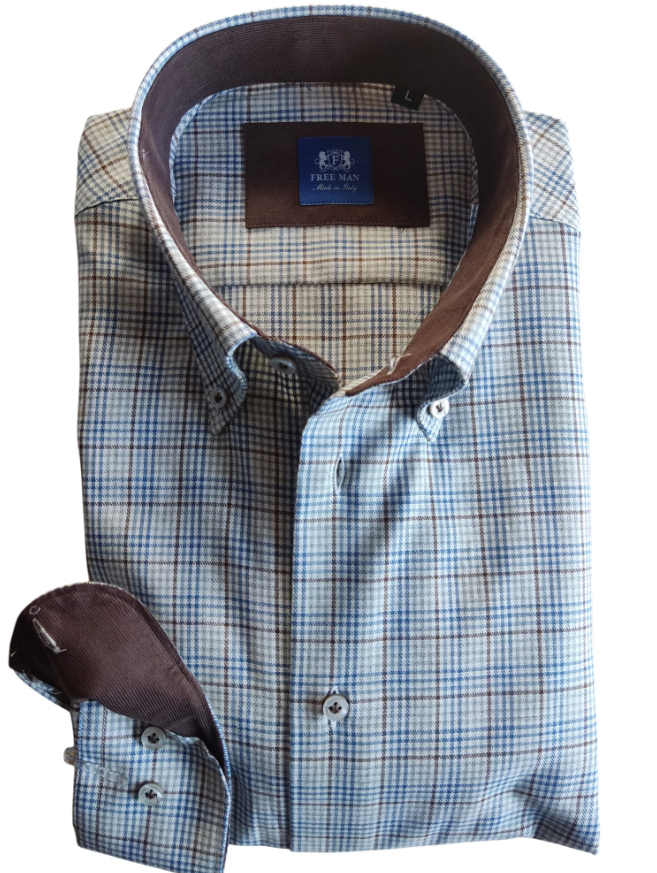 free man camicia flanella quadretti classica slim beige - foto 1