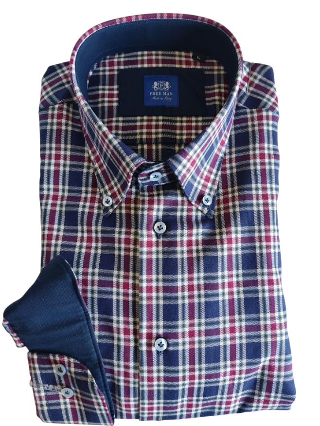 free man camicia madras flanella slim bordeaux - foto 1