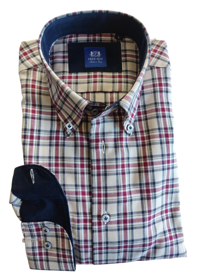 free man camicia madras flanella slim corallo - foto 1