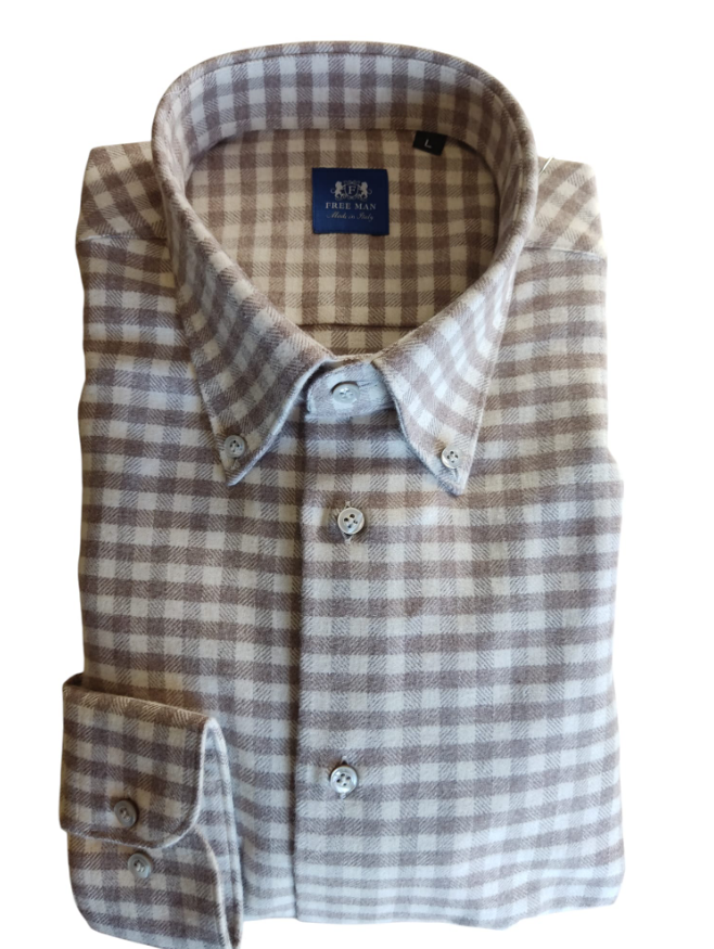 free man camicie quadretti bicolore slim flanella  beige - foto 1