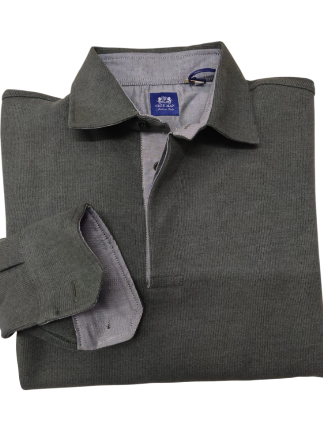 free man polo ml costina piatta interni tessuto  verde militare - foto 1