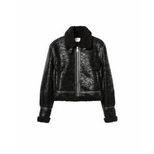 Giaccone nero in pelle con pellicciotto interno  donna