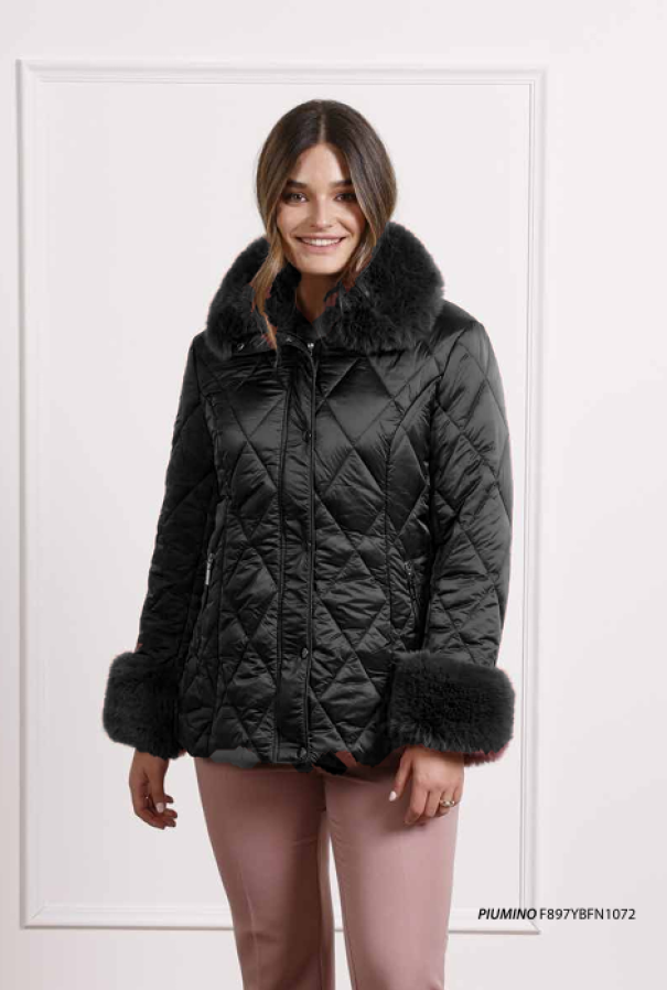 lizalu giubbino donna con pellicciotto lizalu nero - foto 1