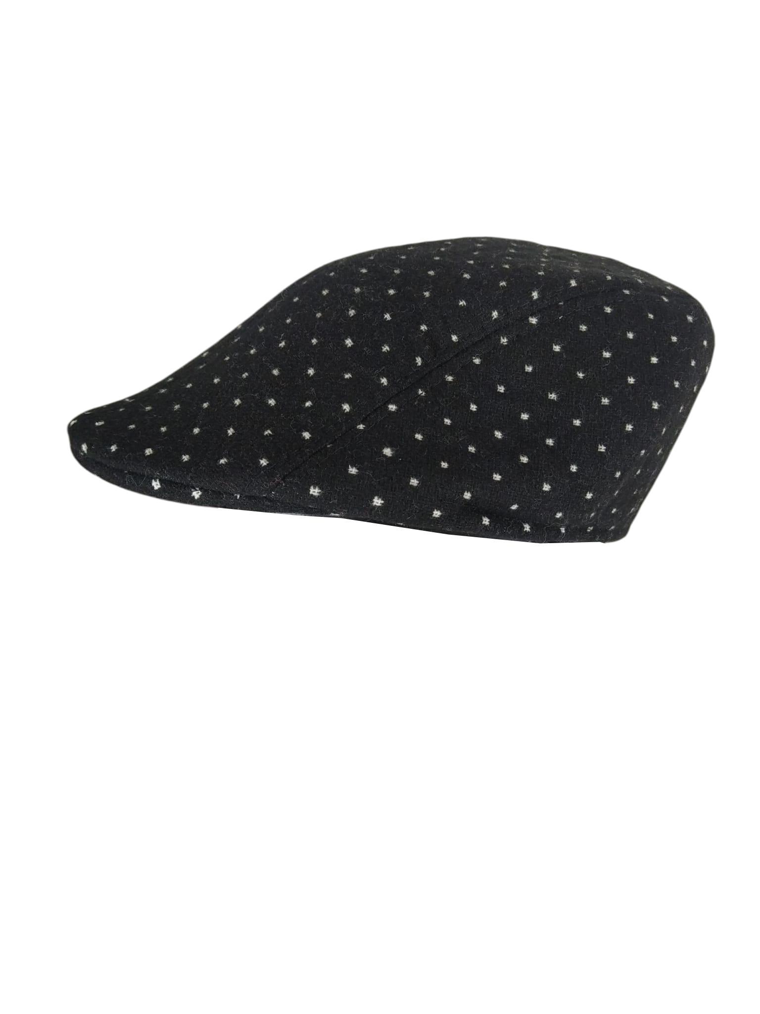 Cappello piatto Charro uomo Basco invernale nero pois