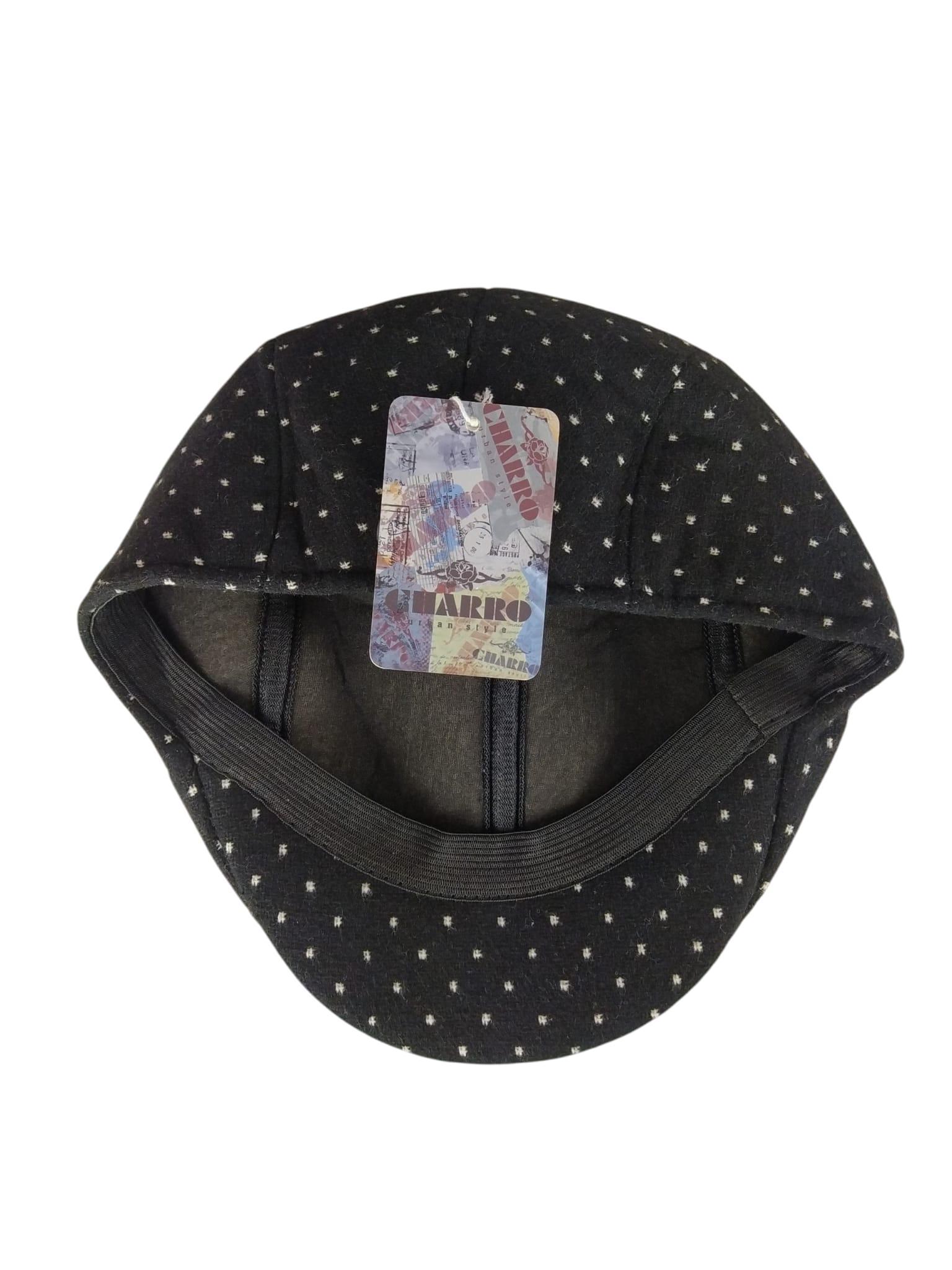 Cappello piatto Charro uomo Basco invernale nero pois