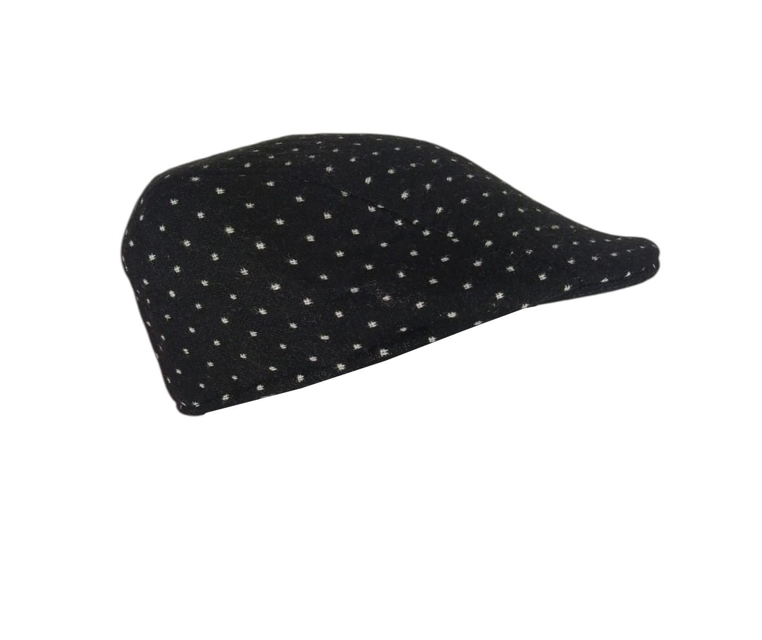 Cappello piatto Charro uomo Basco invernale nero pois