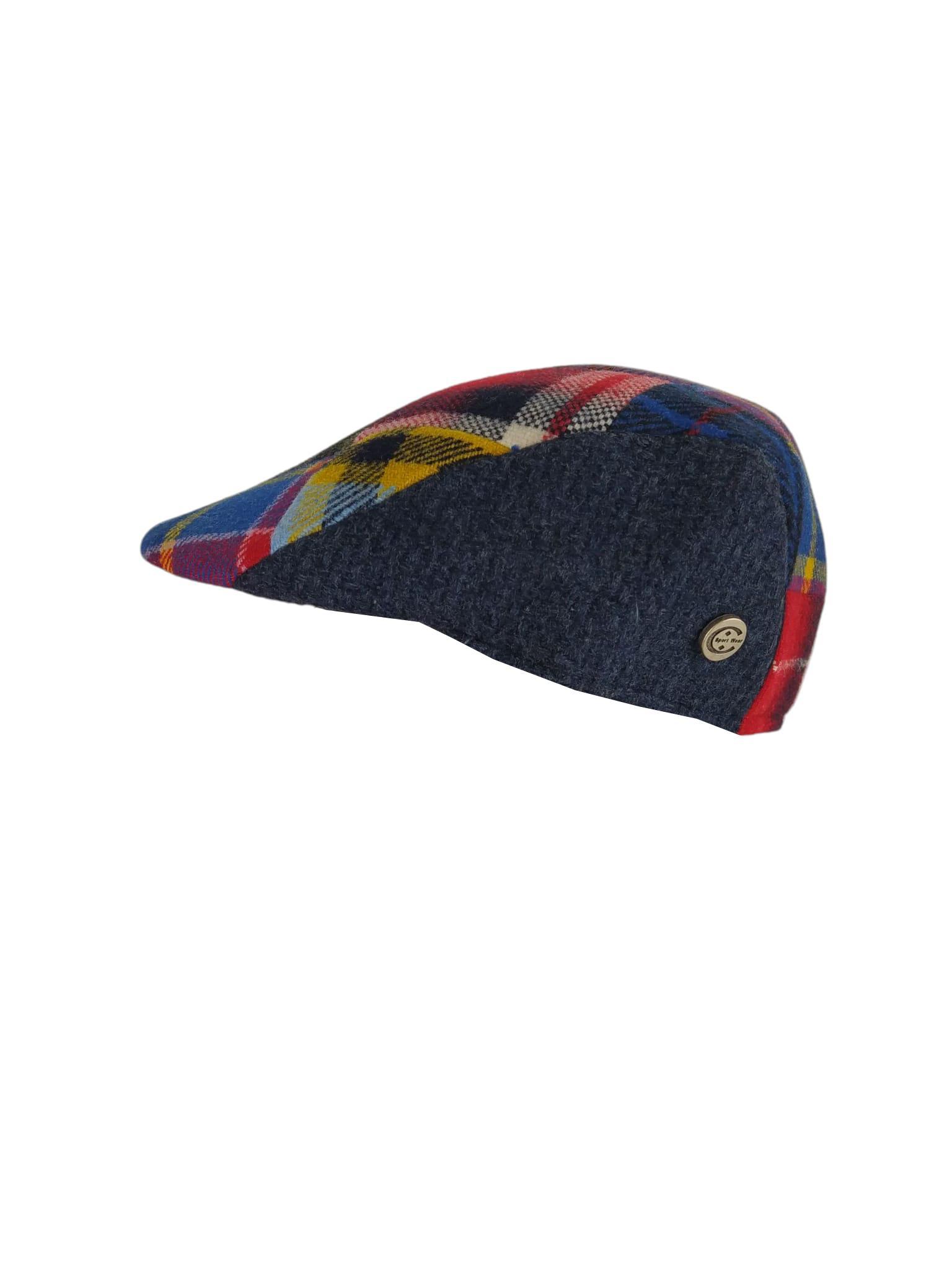Cappello piatto coppola basco uomo patchwork madras Shetland