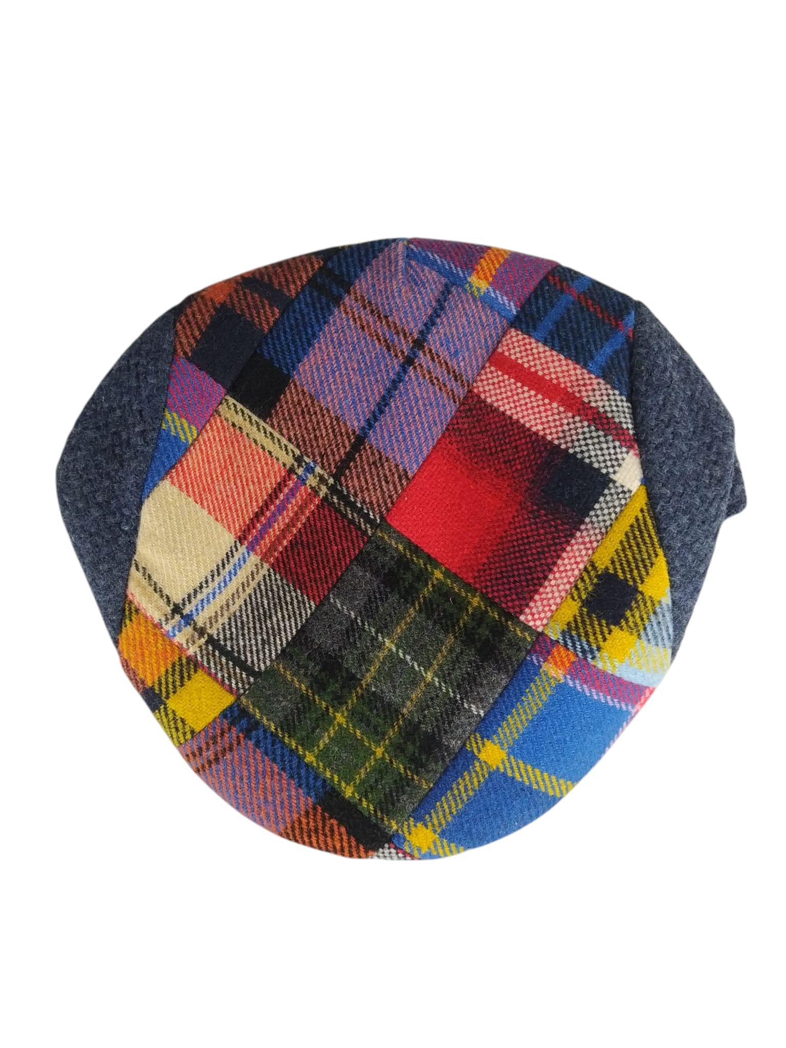 Cappello piatto coppola basco uomo patchwork madras Shetland