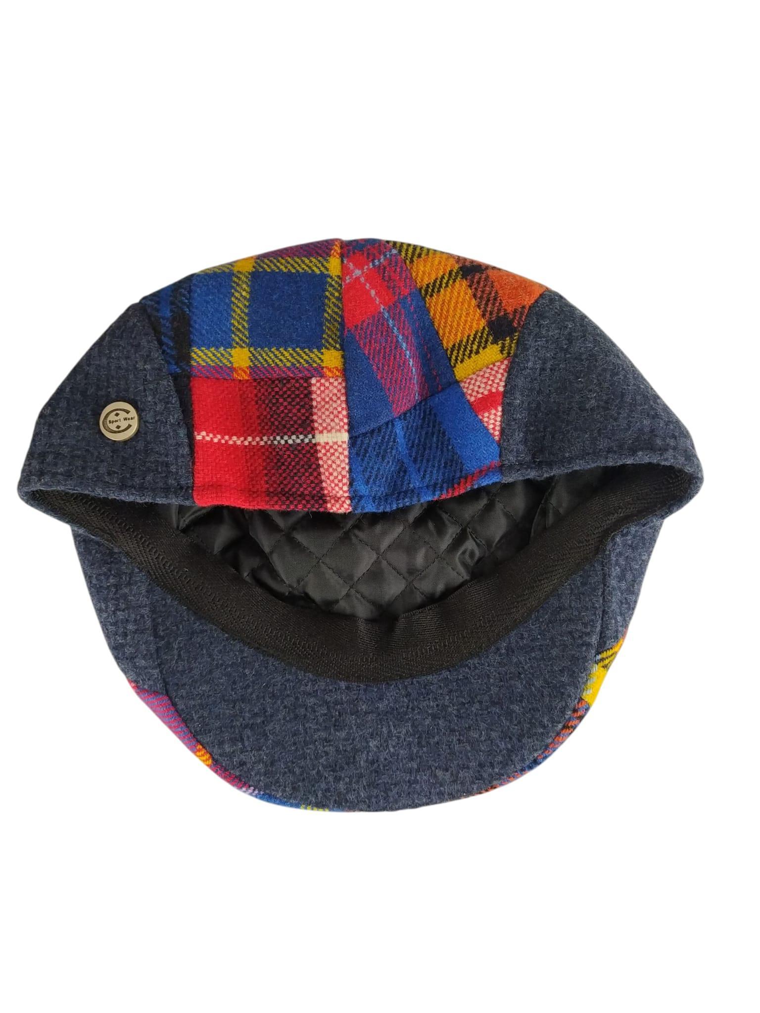 Cappello piatto coppola basco uomo patchwork madras Shetland