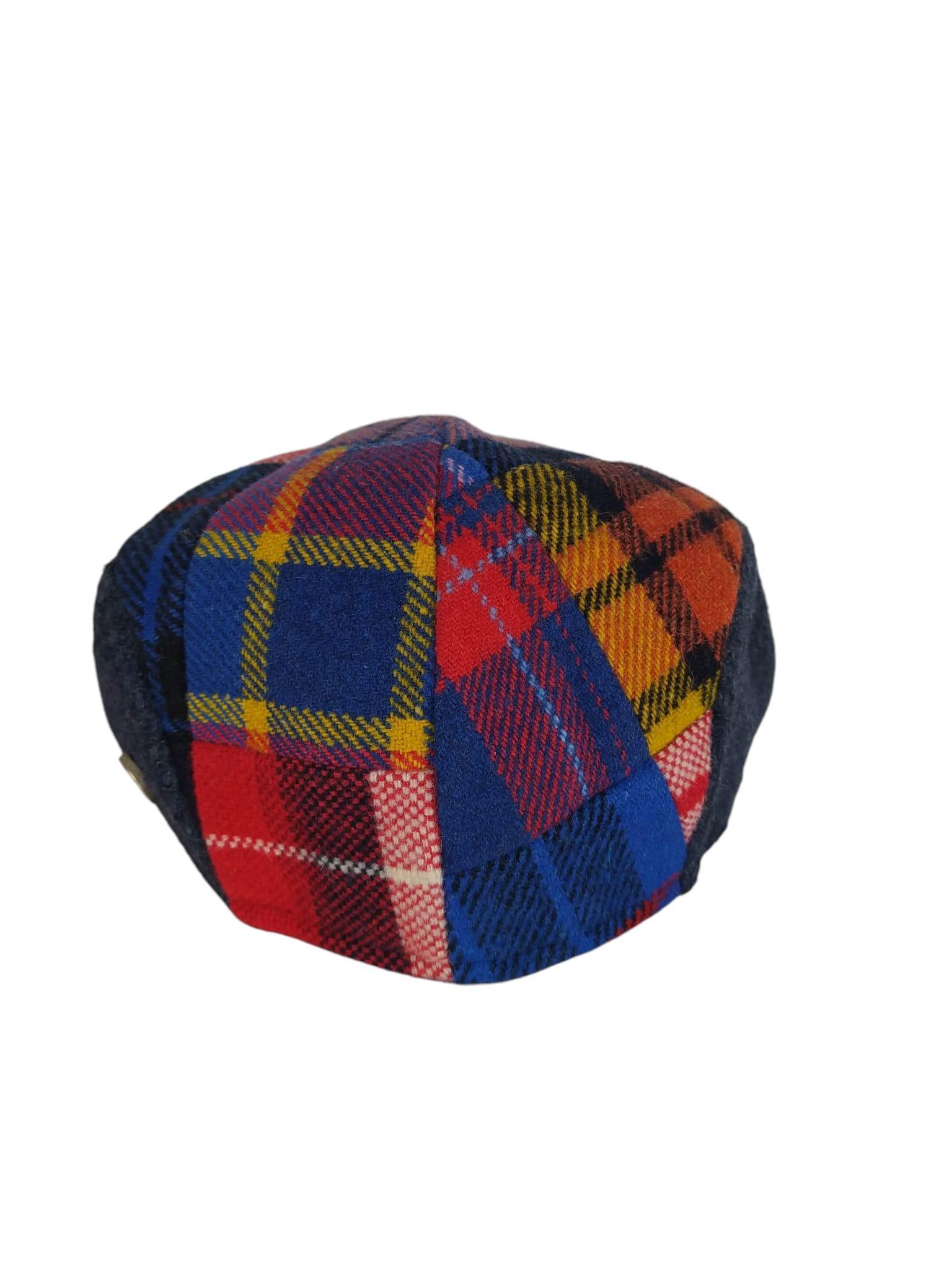 Cappello piatto coppola basco uomo patchwork madras Shetland