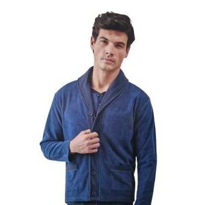 Giacca camera pile spigata collo sciallato unito blu