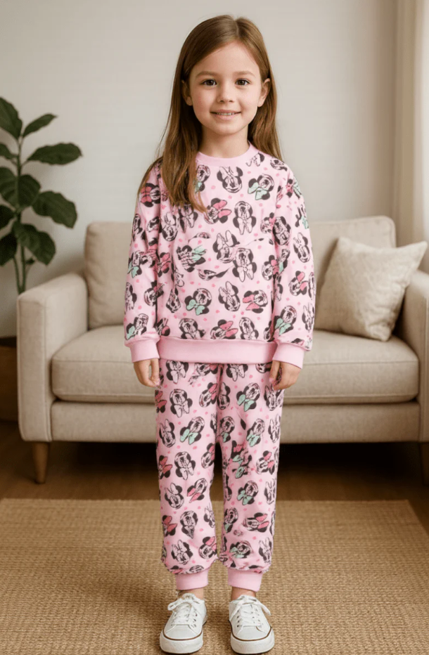 Pigiama in cotone felpato da bambina Minnie