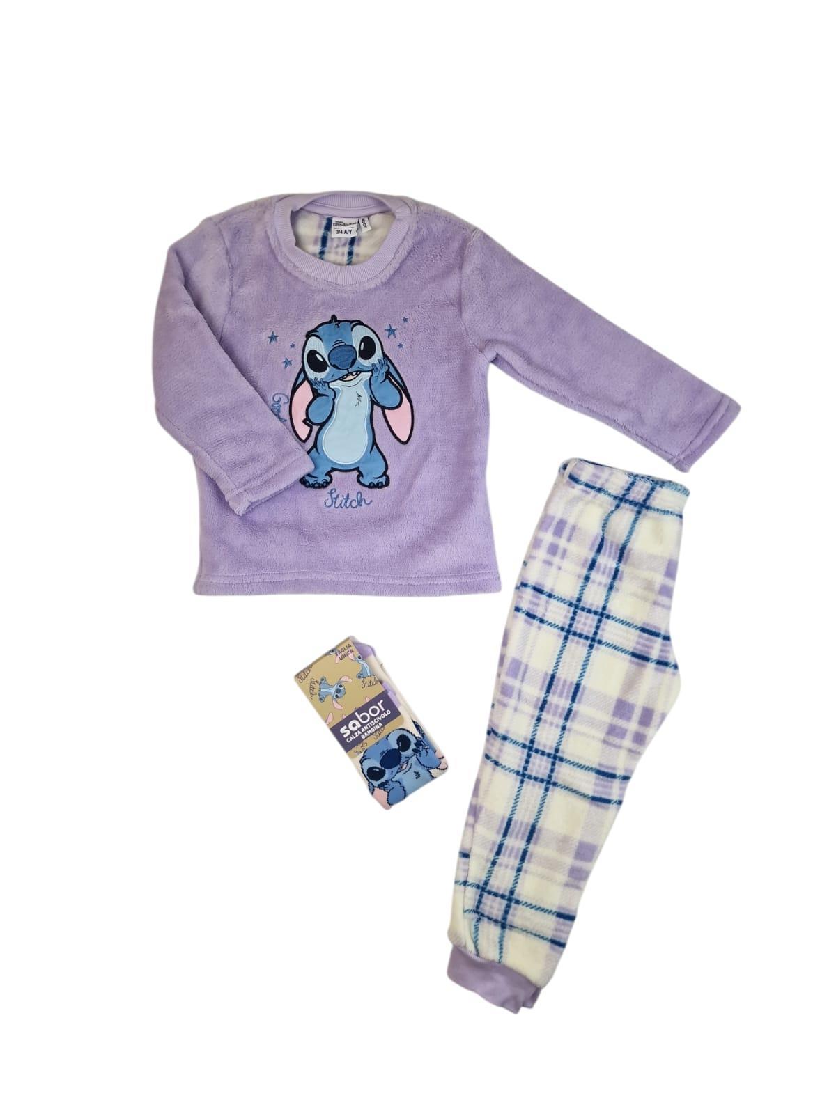 Pigiama in pile e calzini antiscivolo da bambina Stitch