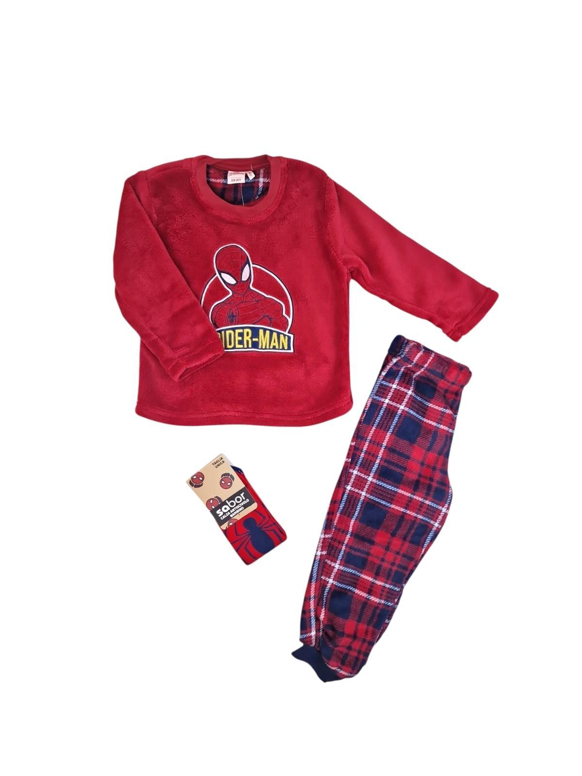 Pigiama in pile e calzini antiscivolo da bambino Spiderman