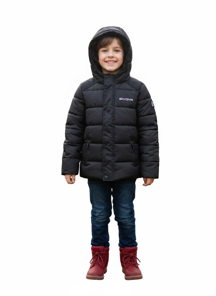 Giubbino bomber con cappuccio nero Givova bambino