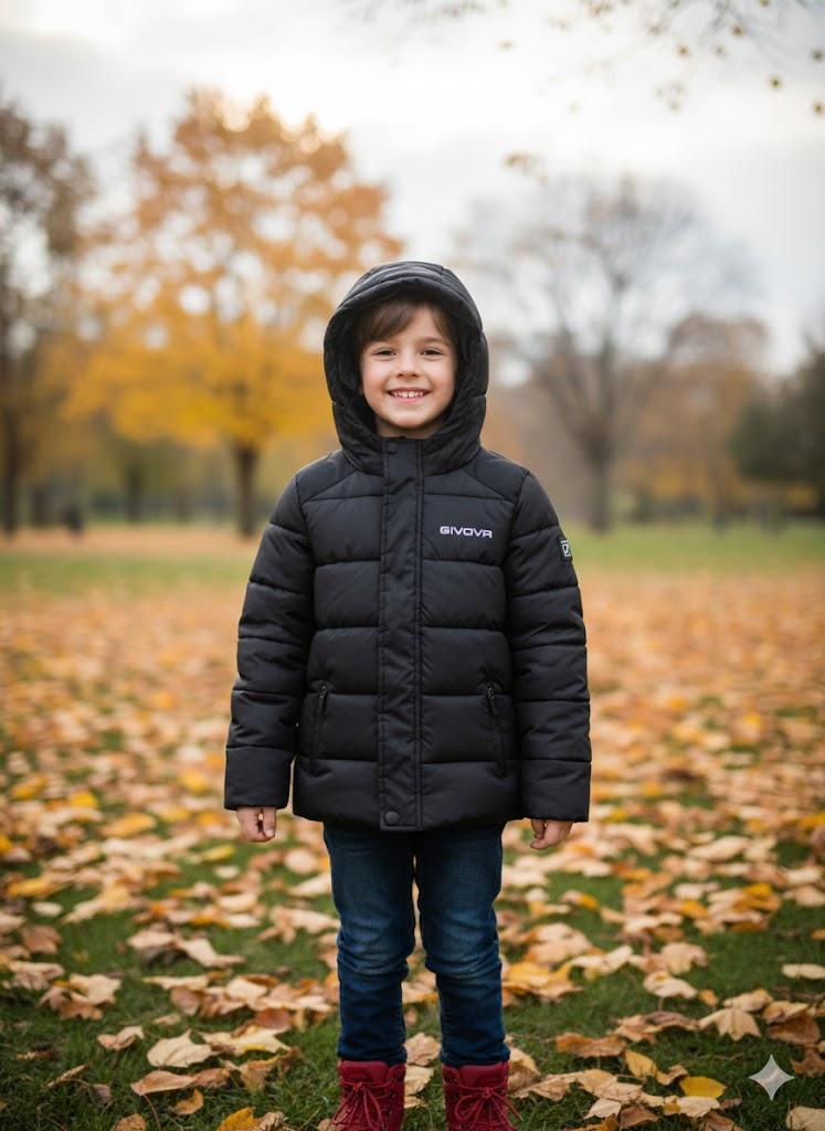 Giubbino bomber con cappuccio nero Givova bambino