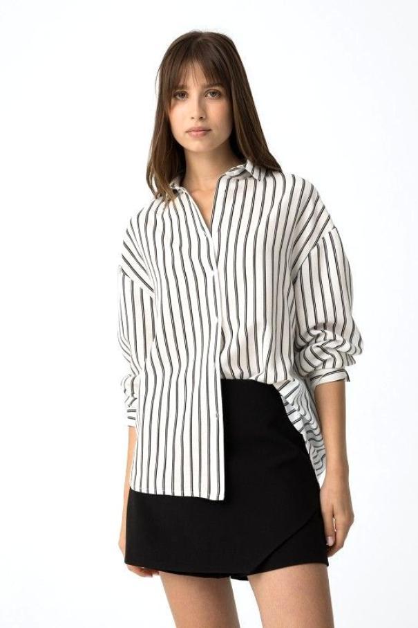 Camicia donna a righe misto lino cotone Tiffosi