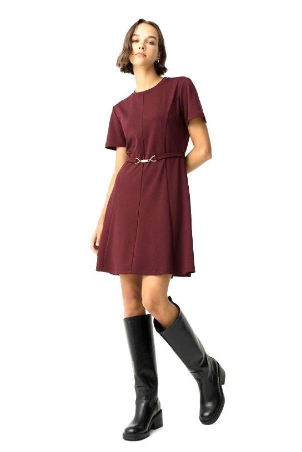Abito corto in maglia bordeaux da donna Tiffosi