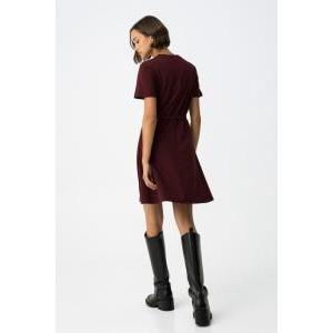 Abito corto in maglia bordeaux da donna