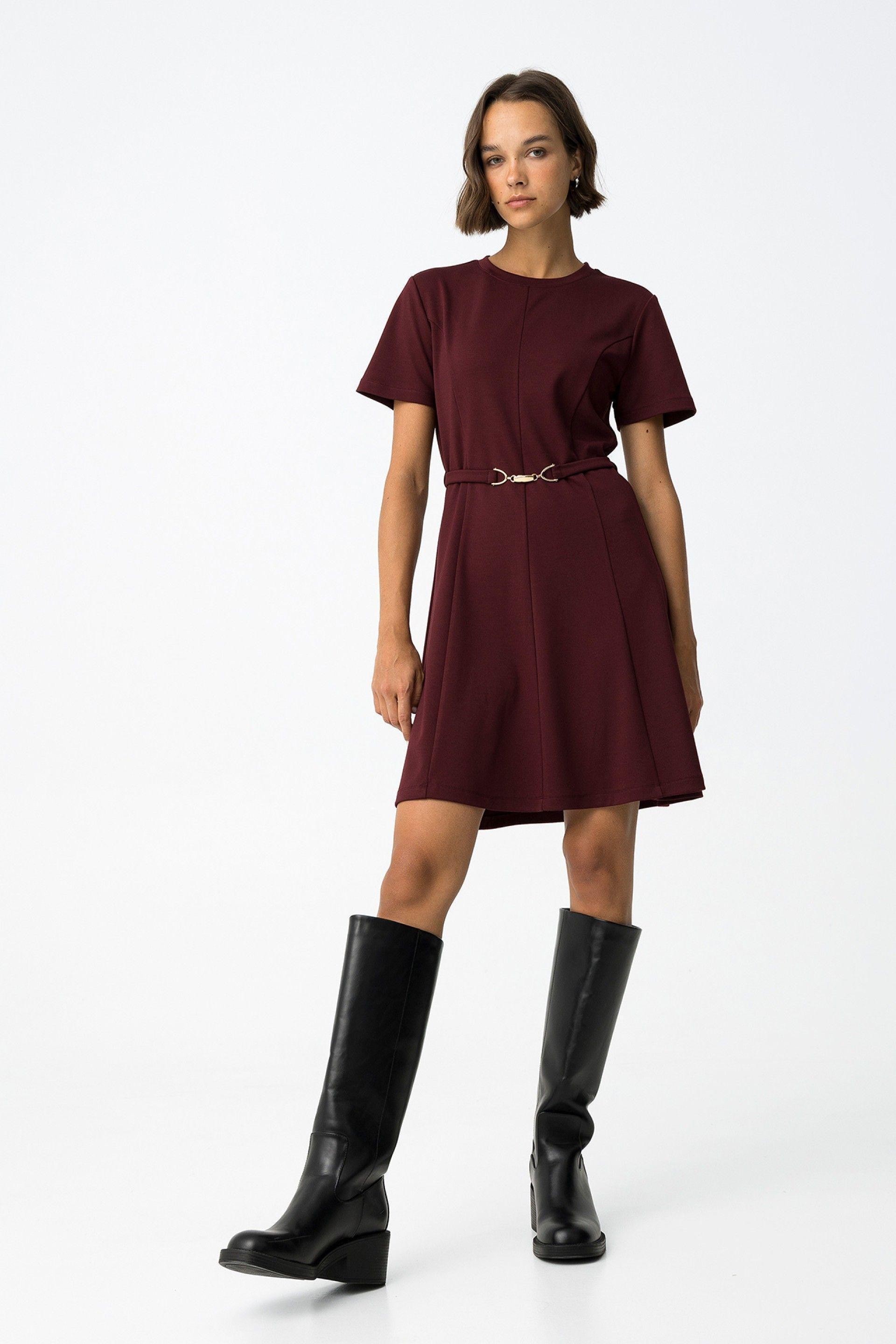 Abito corto in maglia bordeaux da donna Tiffosi