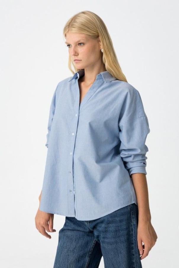 Camicia donna scollo V Tiffosi celeste