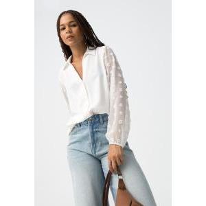 Camicia con maniche a palloncino ricamate bianco  donna